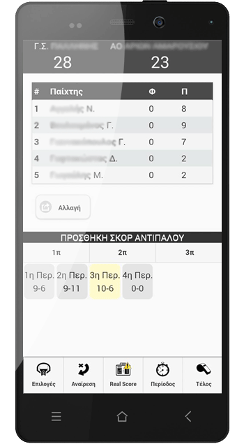 εφαρμογή στατιστικών μπάσκετ