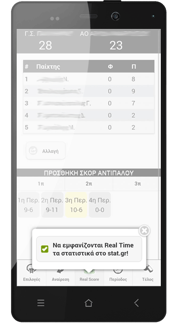 εφαρμογή στατιστικών μπάσκετ